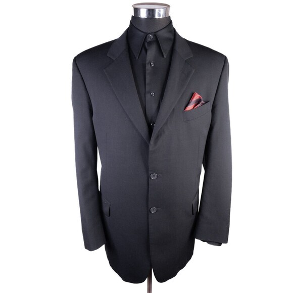 Savile Row 2-Pcs Suit Solid Black Blazer Jacket Pants 42R Short Pants 40X26 - Picture 2 of 16